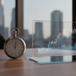 Representación conceptual de la diferencia entre ETFs y fondos indexados mediante tecnología financiera y relojería de precisión en un entorno profesional.