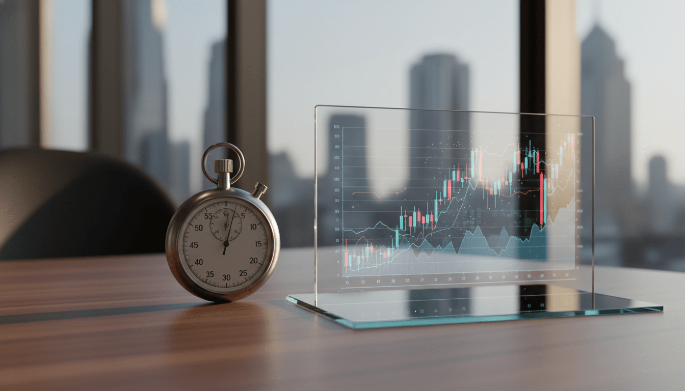 Representación conceptual de la diferencia entre ETFs y fondos indexados mediante tecnología financiera y relojería de precisión en un entorno profesional.
