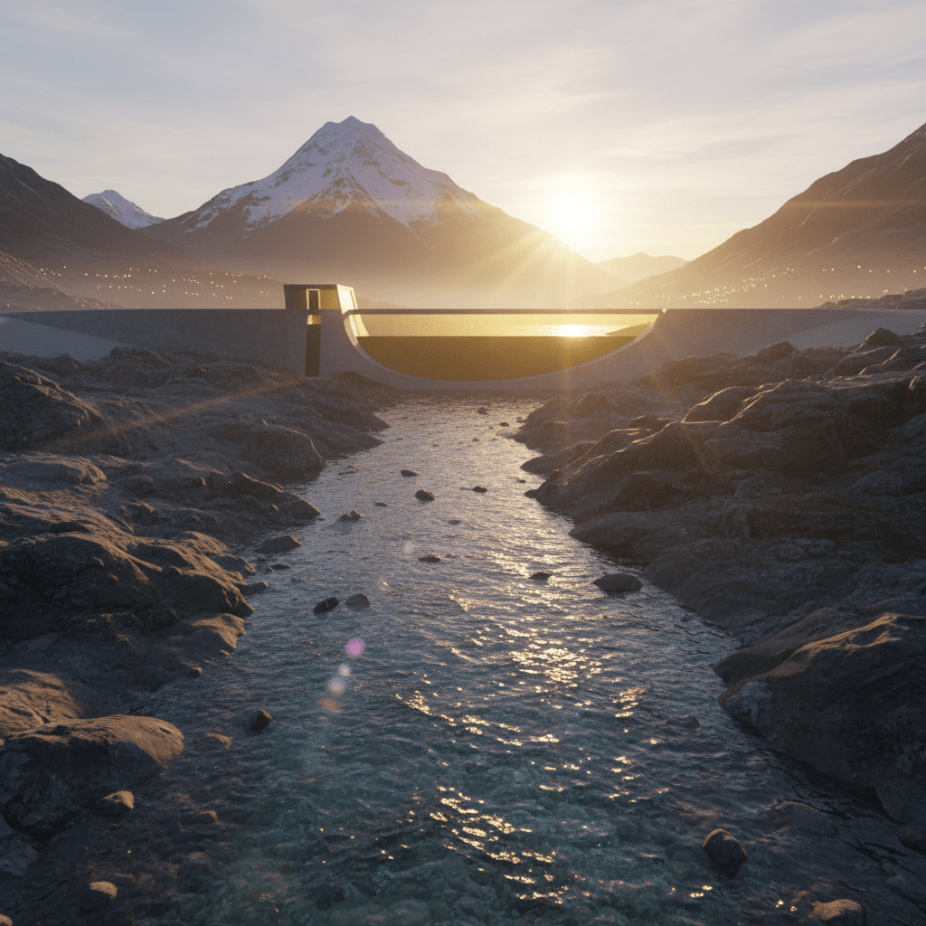 Metáfora visual de finanzas personales mostrando una represa en el nacimiento de un río que representa el ahorro prioritario