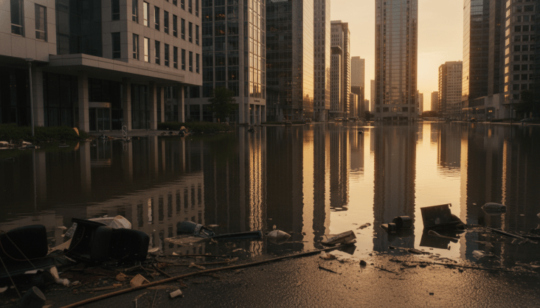 Impacto económico de desastres naturales y crisis financiera en una ciudad moderna inundada