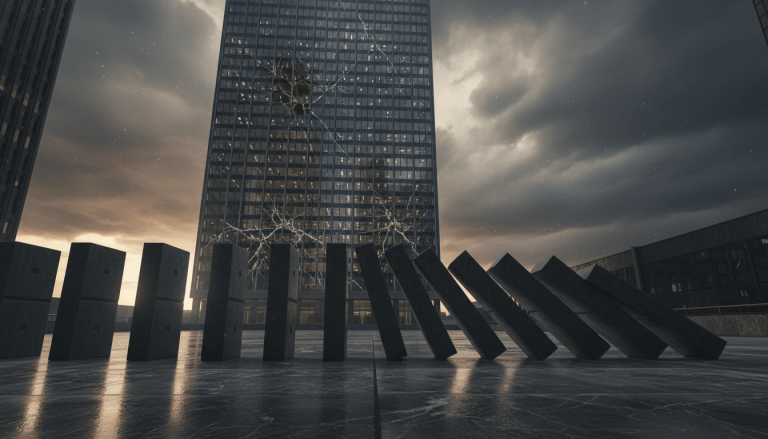 Representación visual del colapso financiero de Lehman Brothers y el efecto dominó de la crisis de 2008