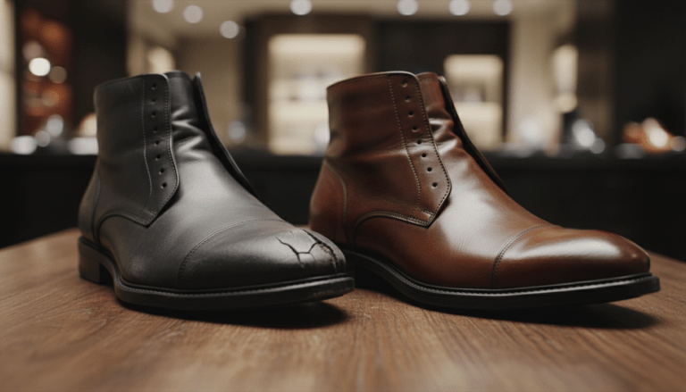 Comparativa de botas de cuero de alta calidad frente a botas sintéticas baratas para ilustrar la frugalidad y el valor a largo plazo.
