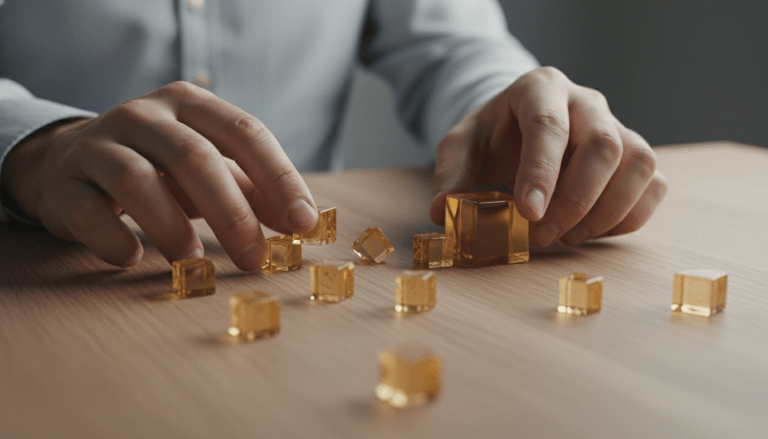 Representación conceptual de la consolidación de deudas mediante la unión de fragmentos financieros en una estructura sólida y organizada.