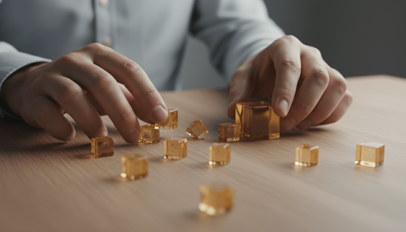 Representación conceptual de la consolidación de deudas mediante la unión de fragmentos financieros en una estructura sólida y organizada.