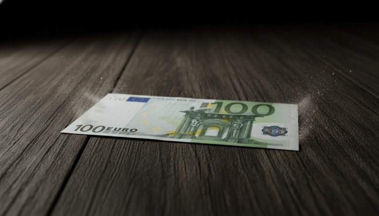 Billete de cien euros desintegrándose sobre una mesa de madera, metáfora visual de la inflación y la pérdida de poder adquisitivo.