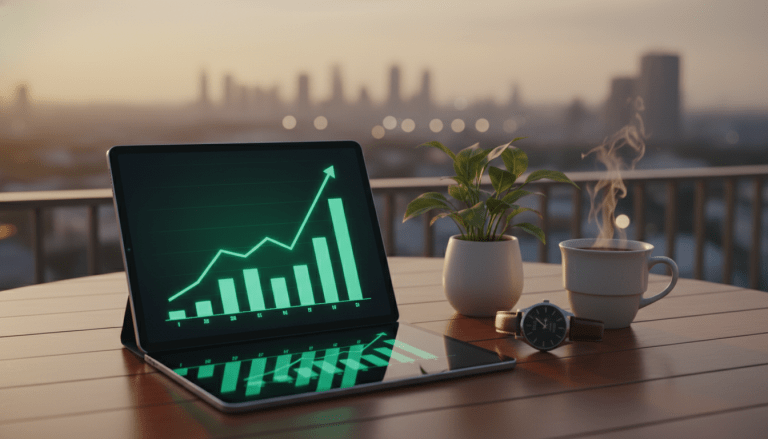 Concepto visual de ingresos pasivos y dividendos mediante inversión en activos productivos y mercado de valores.