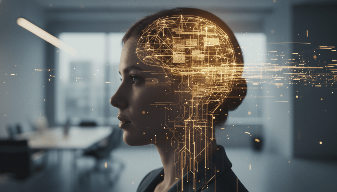 Concepto visual de la mentalidad financiera representada como un sistema operativo de luz y circuitos neuronales en el cerebro humano.