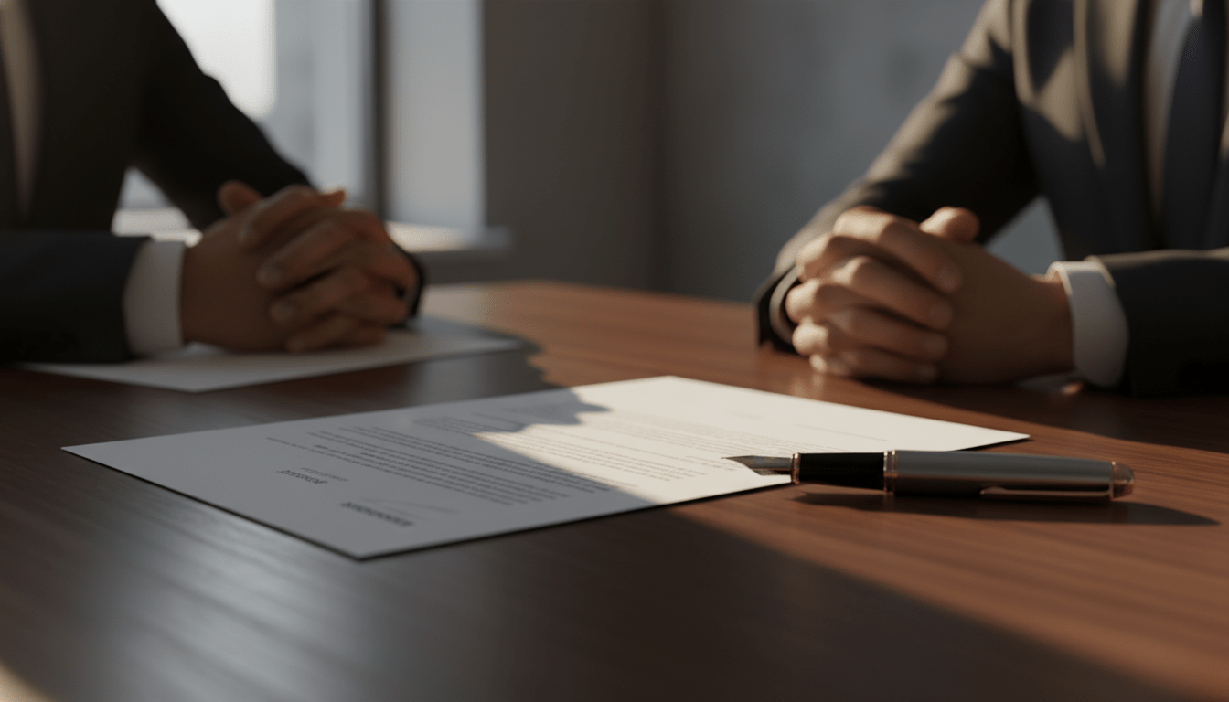 Primer plano de una negociación financiera estratégica en una oficina moderna para resolver deudas.