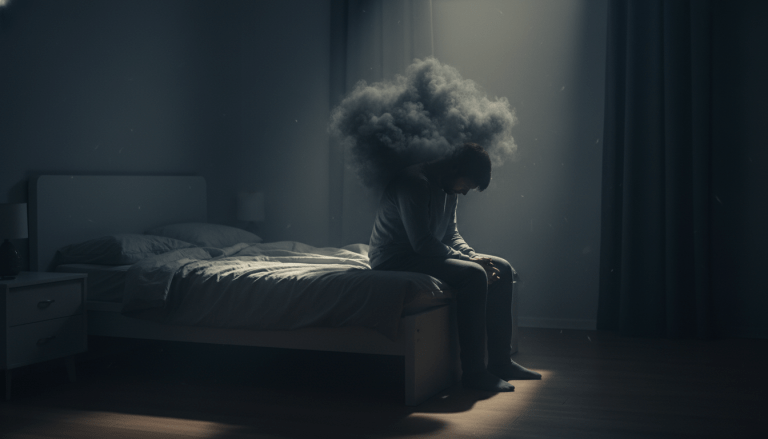 Persona con estrés financiero sintiendo el peso emocional de la deuda en una habitación oscura