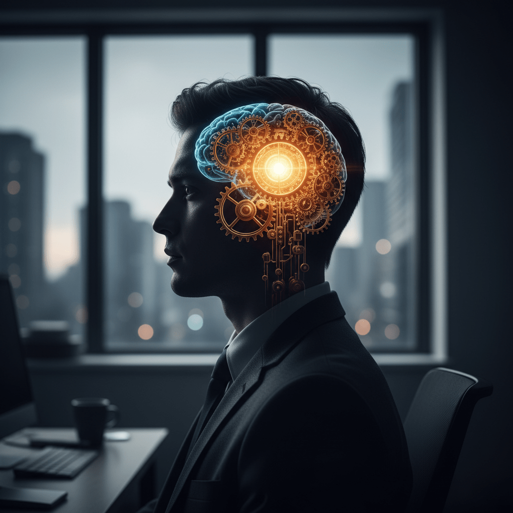 Concepto visual de la psicología del dinero mostrando la conexión entre el cerebro emocional y las decisiones financieras.