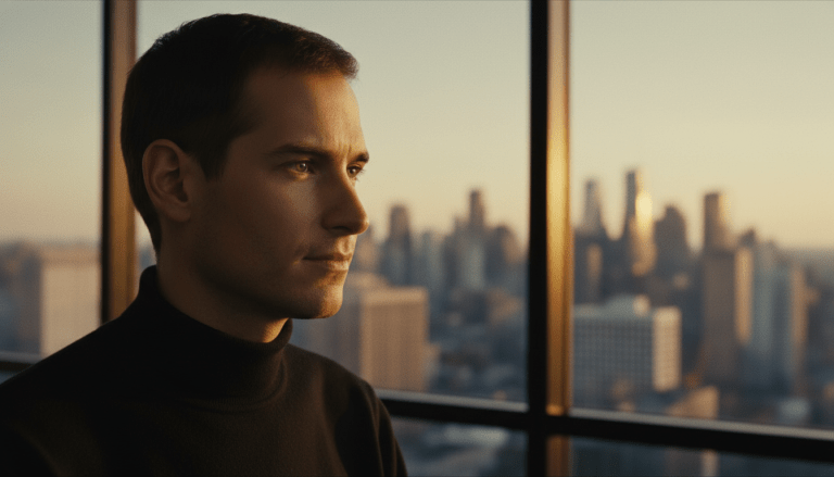 Retrato conceptual de Steve Jobs reflexionando tras su salida de Apple, simbolizando la resiliencia empresarial y el liderazgo estratégico.