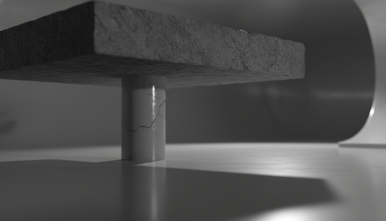 Metáfora visual de un hogar con ingreso único representado por una sola columna bajo gran presión estructural