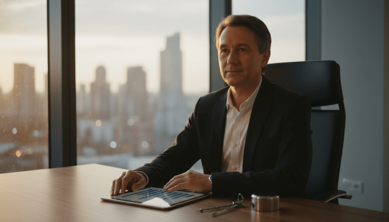 Persona madura planificando su estrategia de inversión para la jubilación con gráficos de crecimiento financiero