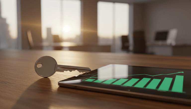 Llave de casa moderna sobre mesa de madera representando la refinanciación hipotecaria y el ahorro bancario.