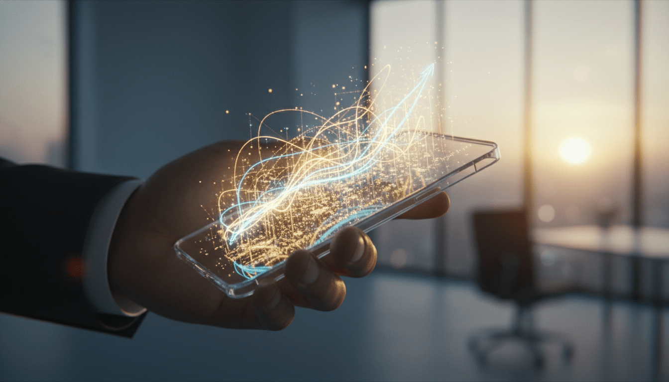 Representación visual de la inteligencia artificial gestionando finanzas personales y ahorro automático mediante algoritmos de luz.