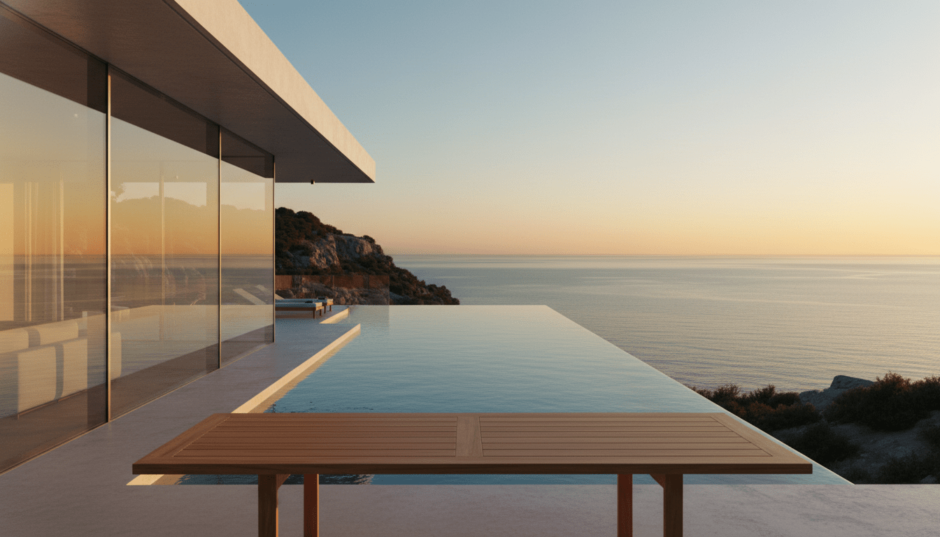 Villa de lujo frente al mar al atardecer representando una inversión en vivienda vacacional estratégica.