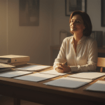 Persona en una oficina tranquila recibiendo luz natural, representando el alivio financiero tras el proceso de quiebra personal.