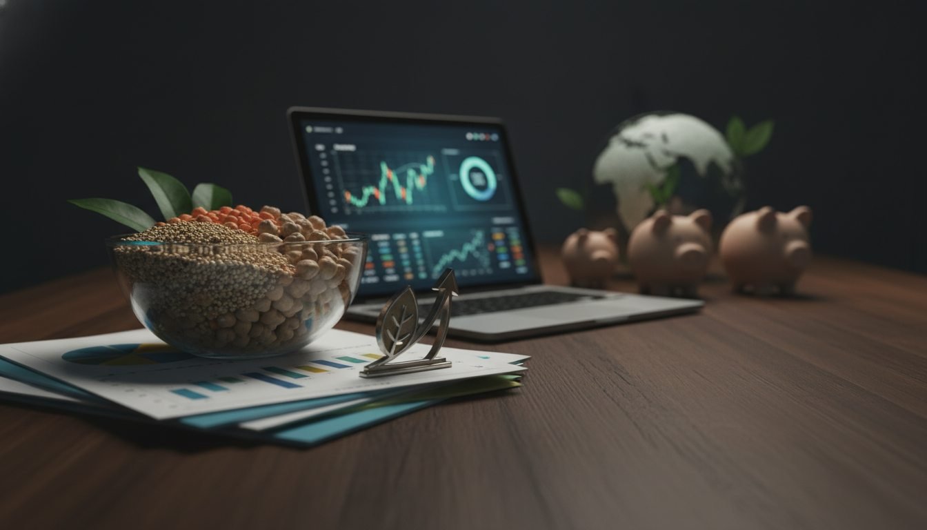 Gráfico financiero de inversiones en proteínas vegetales y alimentos sostenibles de origen vegetal.
