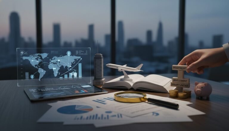 Grafico financiero de la reactivacion del turismo global con metricas de rentabilidad hotelera y aerea.