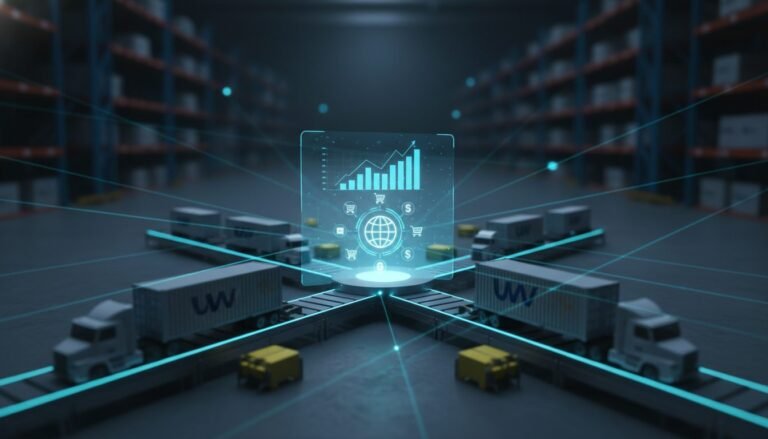 Infografía de la cadena de suministro de Walmart mostrando procesos de cross-docking y logística eficiente.