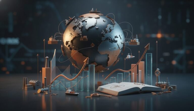 Gráfico del comercio mundial con rutas de exportación y bloques económicos regionales de desglobalización.