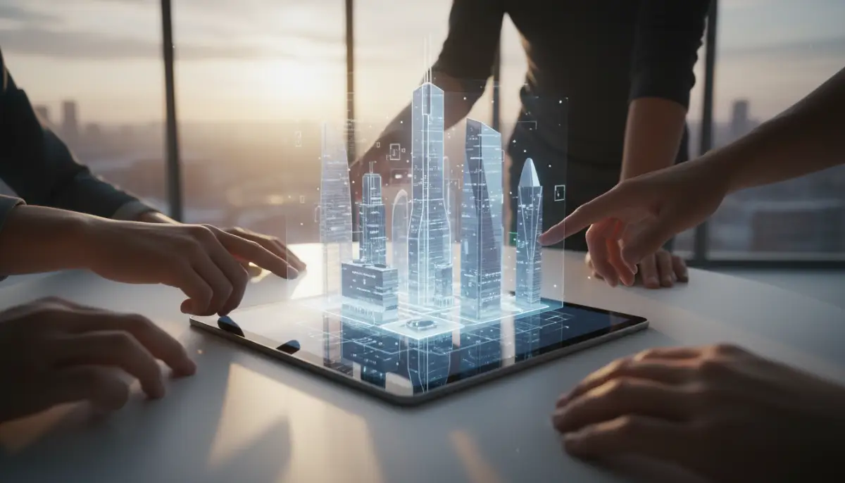Representación visual del crowdfunding inmobiliario mediante una plataforma digital compartida por diversos inversores.