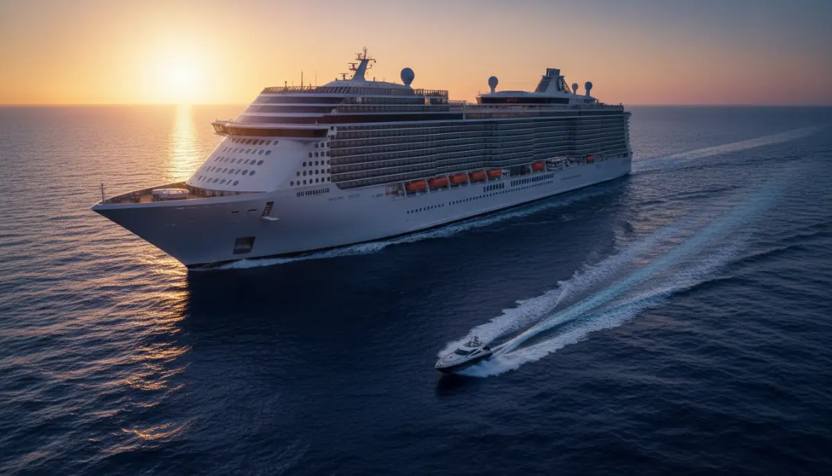Metáfora visual de empresas de gran capitalización y pequeña capitalización representadas por un transatlántico y una lancha motora en el mar.