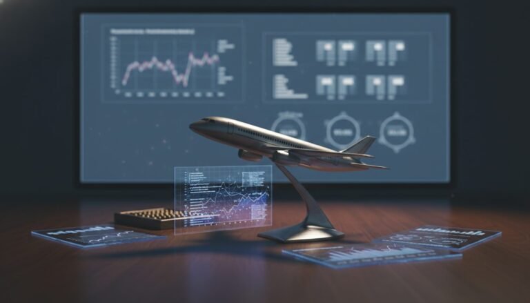 Grafico analitico de yield management y tarifas de aerolineas de bajo costo en una pantalla digital.