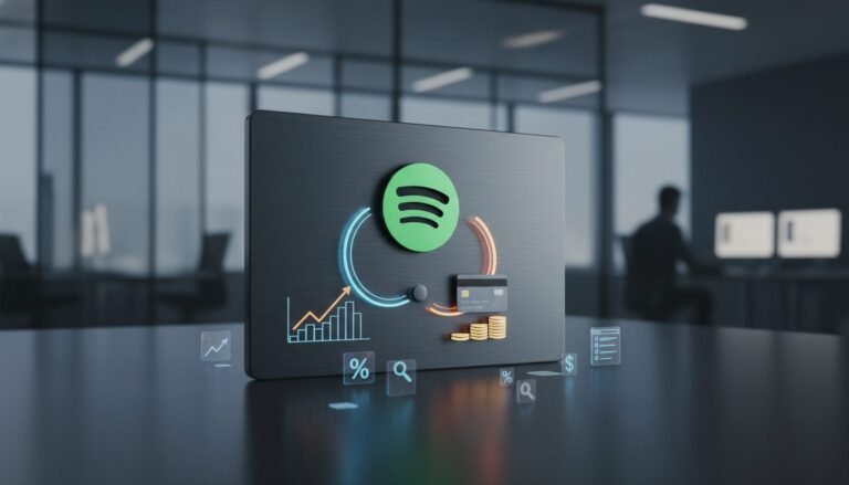 Infografía del modelo freemium de Spotify mostrando la conversión de usuarios gratis a premium, métricas CAC y LTV.