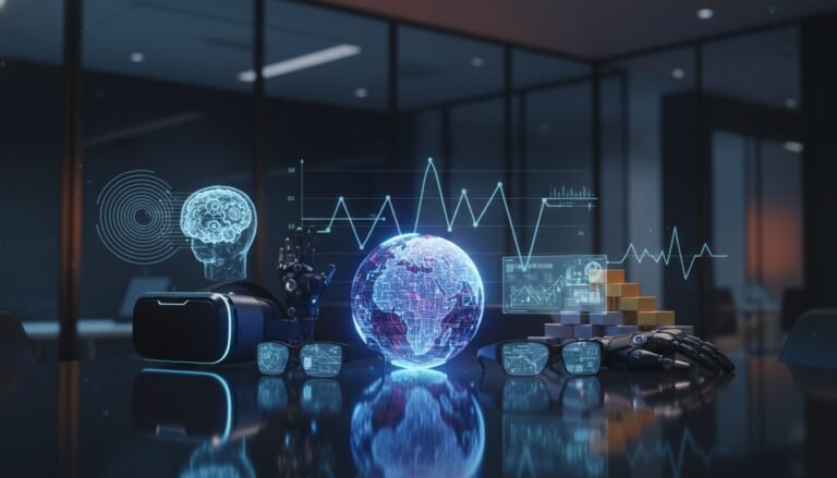 Gráfica analítica de inversión financiera en tecnología de realidad virtual, aumentada y computación espacial.