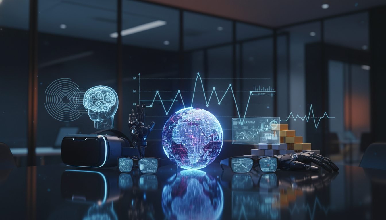 Gráfica analítica de inversión financiera en tecnología de realidad virtual, aumentada y computación espacial.