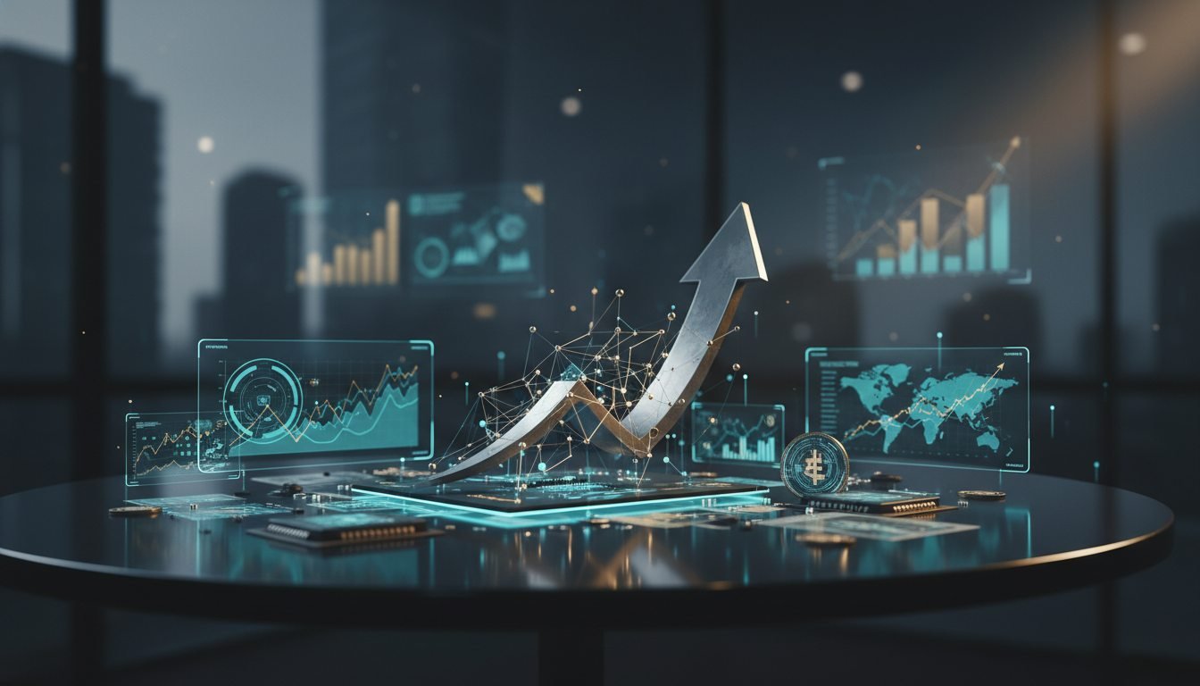 Gráfico digital con métricas de inversión y crecimiento del sector de tecnología financiera fintech.