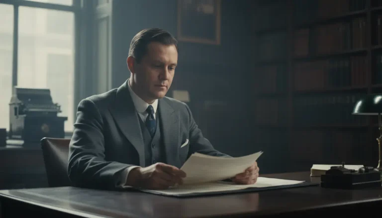 Hombre analizando documentos financieros en una oficina clásica de 1929 representando el origen del Value Investing
