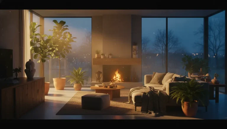 Interior de vivienda moderna y sostenible mostrando el concepto de eficiencia energética y ahorro en facturas de servicios.