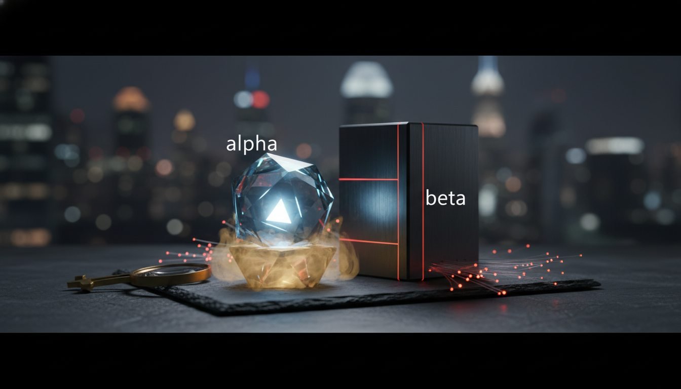 Gráfico financiero que ilustra el rendimiento alpha y el riesgo beta en la gestión de portafolios de inversión.