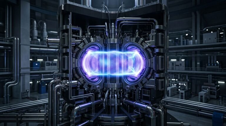 Representación visual de un reactor de fusión nuclear con plasma brillante que simboliza la abundancia energética del futuro.