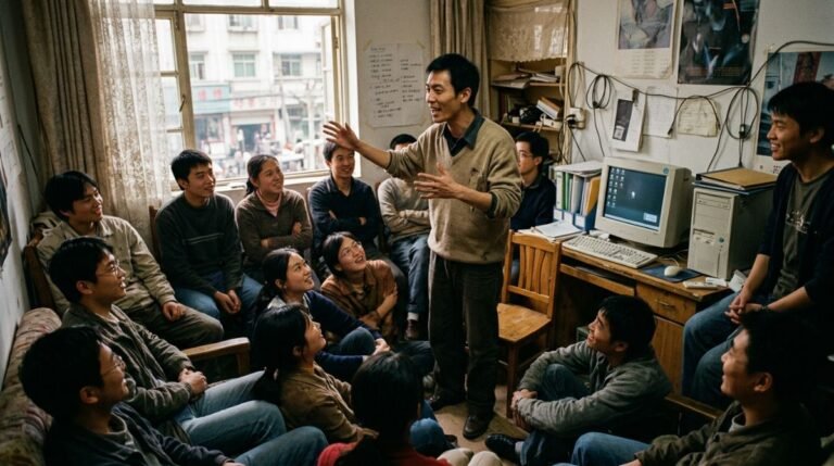 Reconstrucción histórica de la reunión de Jack Ma y los cofundadores de Alibaba en un apartamento de Hangzhou en 1999