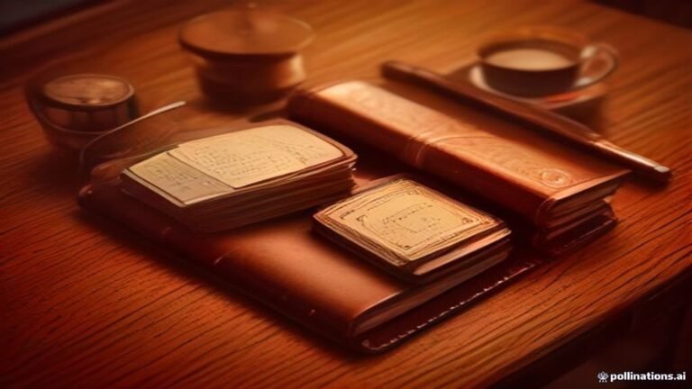 Planificador financiero abierto con tarjetas de crédito y monedas de oro sobre un escritorio de madera.