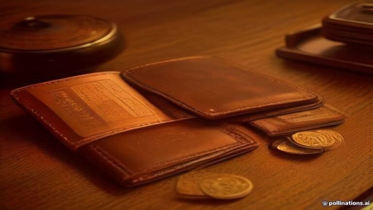 Cartera de cuero con monedas de oro y tarjetas de crédito sobre un escritorio de madera junto a una taza de café, simbolizando la gestión financiera.